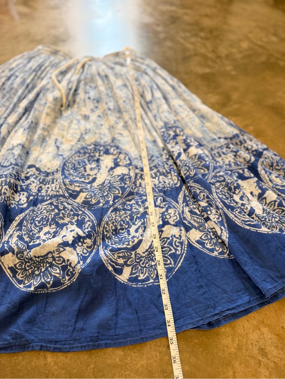Mlle Gabrielle Blue White Boho Cotton Drawstring Maxi Skirt Small - Picture 5 of 11